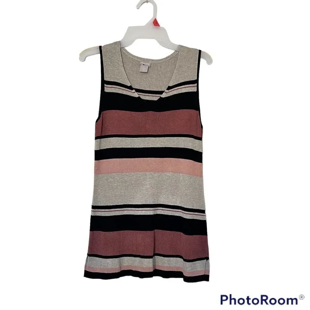 Chico’s Knit V-neck Sleeveless Striped Tank Top Size 0/Small
